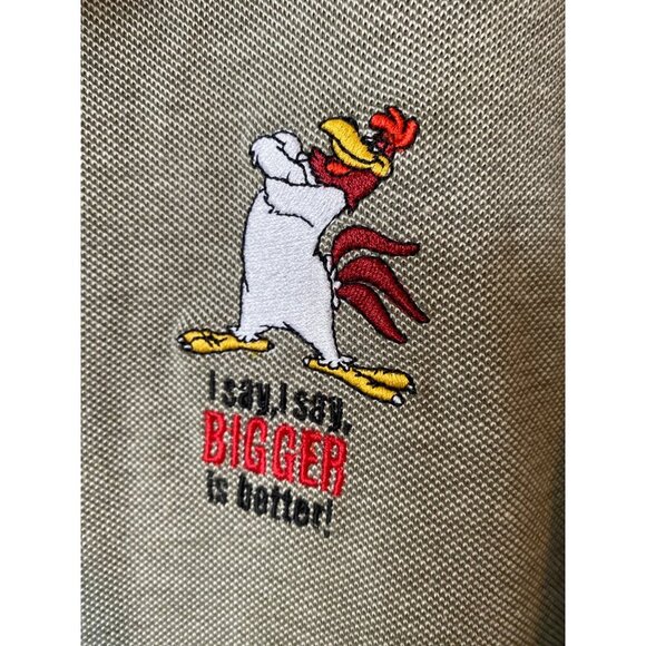 VINTAGE Y2K WARNER BROS. MEN'S FOGHORN LEGHORN KHAKI GREEN POLO SHIRT SZ XXL - Picture 3 of 5